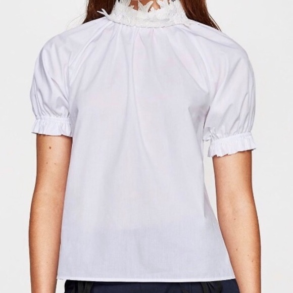 Zara Tops - Zara White short sleeve mock neck lace blouse XS